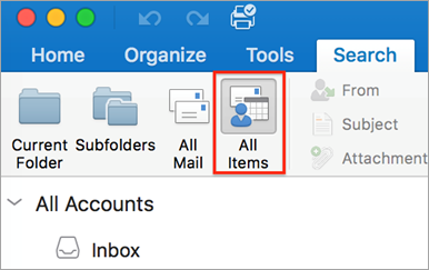 outlook 2016 for mac reset search